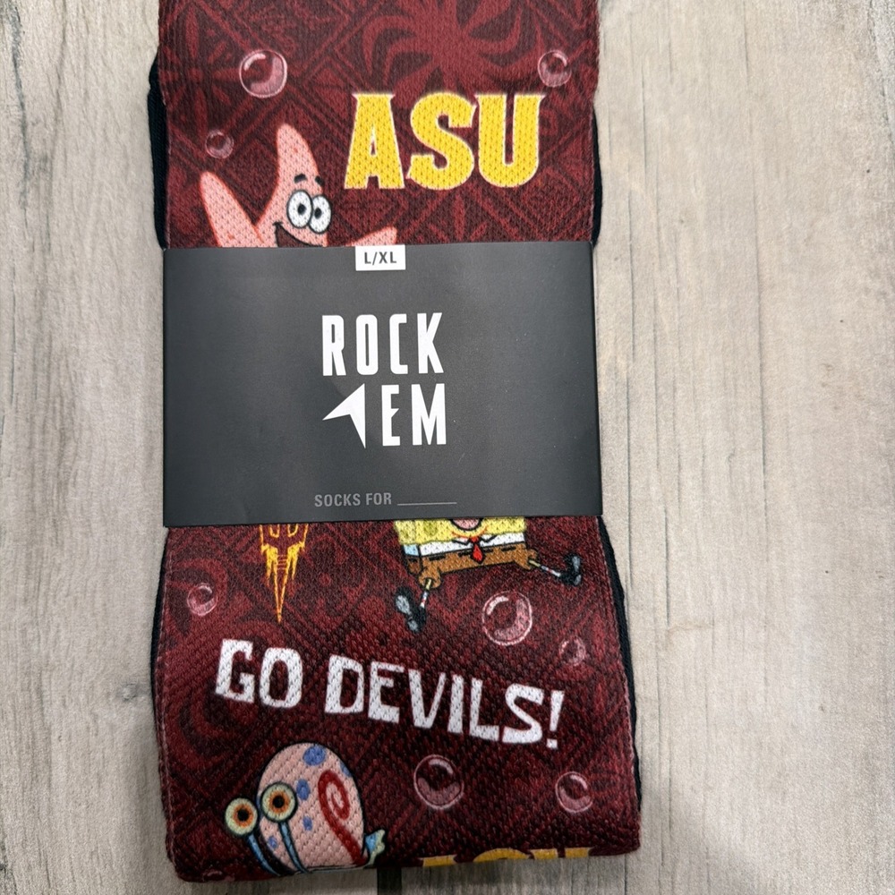 NCAA ASU Arizona State Sun Devils - Sponge Bob  Rock 'Em Socks NEW!!!
